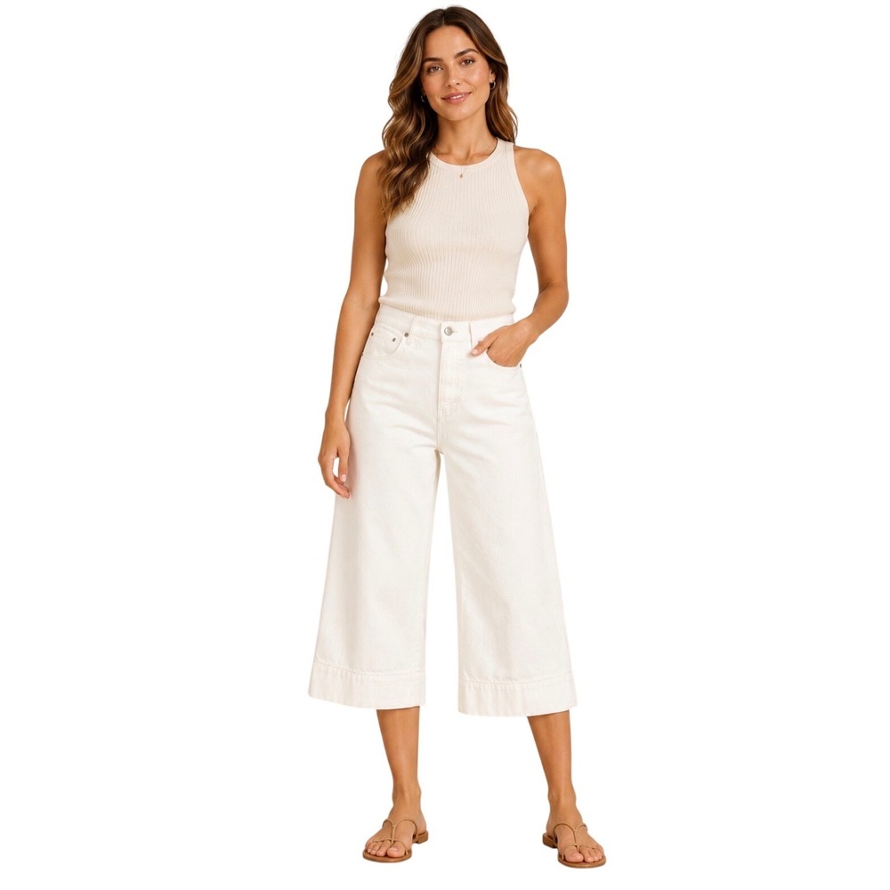 PAIGE White Wide-Leg Cropped Jean Shorts